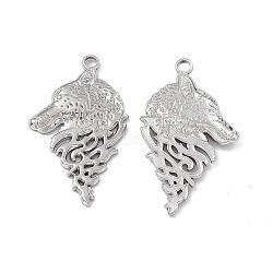 304 Stainless Steel Pendants, Wolf Head Charm, Stainless Steel Color, 38x22x2mm, Hole: 2.5mm(STAS-B031-25P)