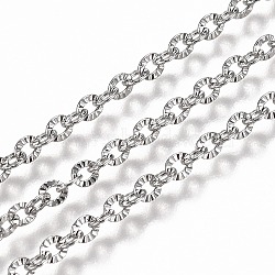 Tarnish Resistant 304 Stainless Steel Cable Chains, with Spool, Soldered, Textured, Stainless Steel Color, Link: 3.1x2.8x0.5mm, about 32.8 Feet(10m)/roll(CHS-A006-02B-P)