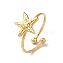 Ion Plating (IP) 304 Stainless Steel Starfish Open Cuff Rings for Women, Golden, 12x12mm(RJEW-M167-08A-G)