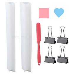 2 Sets 2 Style Silicone Pillar Soap Molds, with 4Pcs Metal Foldback Clips and 1Pc Heat Resistant Silicone Spatulas, Mixed Color, Silicone Mold: 31.8~32x4.25x1.7~2.75cm, 2pcs/set(DIY-GL0004-23)