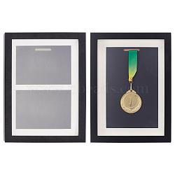 Wood Photo Frame Stand, Medal Storage, Rectangle, Black, 325x238x33mm, 4pcs/set(AJEW-WH0009-65A)