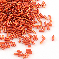 Glass Bugle Beads, Silver Lined, Red, 4~4.5x2mm, Hole: 1mm, about 450g/bag, 14000pcs/bag(SEED-R011-25)