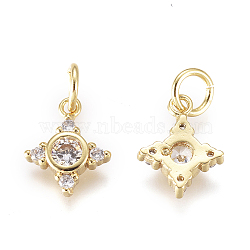 Brass Micro Pave Cubic Zirconia Charms, with Jump Rings, Star, Clear, Golden, 11x9x2.5mm, Jump Rings: 4mm Inner Diameter(KK-D159-13G)