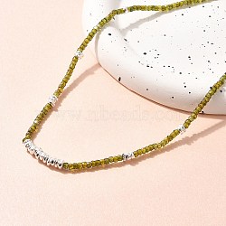 Faceted Rondelle Natural Peridot Beaded Necklaces for Women, with Rack Plating Brass End Chains, Long-Lasting Plated, Lead Free & Cadmium Free, Platinum, 15.75 inch(40cm)(NJEW-M048-03)