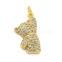 Brass Micro Pave Cubic Zirconia Pendant, Real 18K Gold Plated, Bear, Clear, 20x10.5x3.5mm, Hole: 3mm(KK-R159-19C-G)