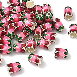 Alloy Enamel Beads, Flower, Silver, Hot Pink, 11x8mm, Hole: 1.8mm and 4.5mm(AL-CBA612E-10S)