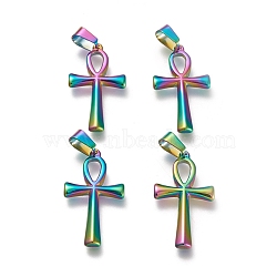 Easter Theme Ion Plating(IP) 304 Stainless Steel Pendants, Laser Cut, Ankh Cross, Rainbow Color, 30x16x2mm, Hole: 4x7mm(X-STAS-L216-41M)