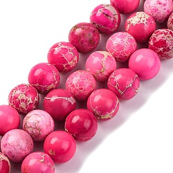 Dyed Natural Regalite/Imperial Jasper/Sea Sediment Jasper Beads Strands, Round, Deep Pink, 10mm, Hole: 1.2mm, about 19pcs/strand, 7.48''(19cm)(G-B124-C03-02)