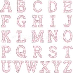 Cloth Iron on/Sew on Patches, Costume Accessories, Appliques, with Glass Rhinestone and ABS Pearl Beads, Letter A to Z, Pink, 43.5~51x20~51x5.5mm, 26pcs/set(DIY-WH0321-80)