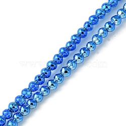 Baking Painted Synthetic Non-Magnetic Hematite Beads Strands, Faceted, Round, Medium Blue, 3mm, Hole: 0.8mm, about 142pcs/strand, 15.59''(39.6cm)(G-H020-K01-06)