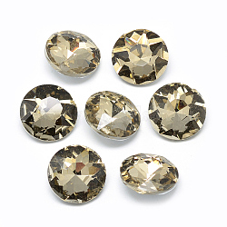Pointed Back Glass Rhinestone Cabochons, Back Plated, Faceted, Flat Round, Dark Khaki, 10x4.5~5mm(RGLA-T029-10mm-08)