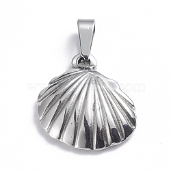 201 Stainless Steel Pendants, Scallop, Stainless Steel Color, 19x18.5x4.5mm, Hole: 3.5x6.5mm(STAS-O113-03B)