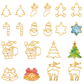 Christmas Zinc Alloy Open Back Bezel Pendants, For DIY UV Resin, Epoxy Resin, Pressed Flower Jewelry, Long-Lasting Plated, Mixed Shapes, Golden, Pendants: 20pcs/box