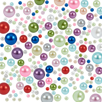 Imitation Pearl Acrylic Beads, No Hole, Round, Mixed Color, 1.5~2mm, about 80pcs/color, 4mm, about 30pcs/color, 6mm, about 15pcs/color, Plastic Bead Containers: 12 Compartments, 12.8x9.8x2.2cm