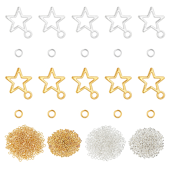 ARRICRAFT Nail Art Decoration Sets, Including Alloy Charms, Brass Round Spacer Beads, Iron Jump Rings and Iron Manual Nail Art Punch Tools, Golden & Silver, 14.5x12x1mm, Hole: 2mm