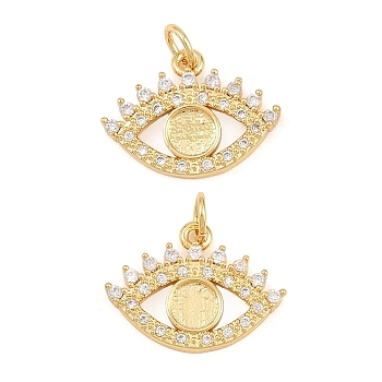 Brass Micro Pave Clear Cubic Zirconia Pendants, Evil Eye Charms, Rack Plating, Long-Lasting Plated, Cadmium Free & Lead Free, Real 18K Gold Plated, 14x18.5x2.5mm, Hole: 3.5mm