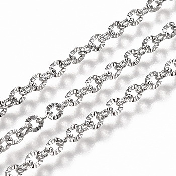 304 Stainless Steel Cable Chains, with Spool, Soldered, Textured, Stainless Steel Color, Link: 3.1x2.8x0.5mm, about 32.8 Feet(10m)/roll