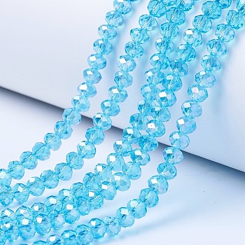 Electroplate Glass Beads Strands, AB Color Plated, Faceted, Rondelle, Cyan, 3x2mm, Hole: 0.8mm, about 165~169pcs/strand, 15~16 inch(38~40cm)
