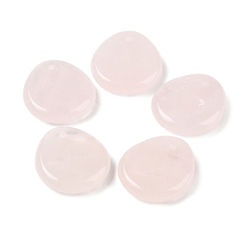 Natural Rose Quartz Pendants, Flat Teardrop Charms, 28x25x6mm, Hole: 2mm