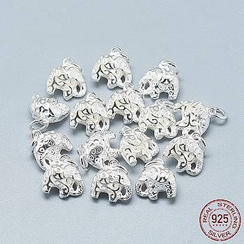 925 Sterling Silver Charms, with Jump Ring, Elephant, Silver, 11x11x7mm, Hole: 4mm