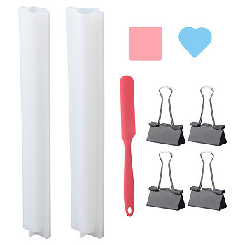 2 Sets 2 Style Silicone Pillar Soap Molds, with 4Pcs Metal Foldback Clips and 1Pc Heat Resistant Silicone Spatulas, Mixed Color, Silicone Mold: 31.8~32x4.25x1.7~2.75cm, 2pcs/set