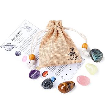 Twelve Constellations Birthday Gife Cloth Bag Set, with Natural Mixed Gemstone, Capricorn, 20mm