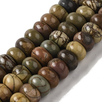 Natural Picasso Jasper Beads Strands, Rondelle, 10x5.5~6mm, Hole: 1.2mm, about 71pcs/strand, 15.98''(40.6cm)