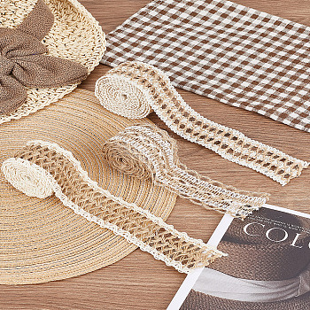 2 Rolls and 1 Bundle Burlap Ribbon, Hessian Ribbon, Jute Ribbon, for Jewelry Making, Mixed Color, 35~40mm, about 2m/roll