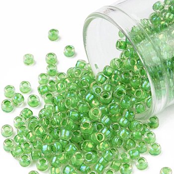 TOHO Round Seed Beads, Japanese Seed Beads, (184) Inside Color Luster Crystal/Spearmint Lined, 8/0, 3mm, Hole: 1mm, about 222pcs/bottle, 10g/bottle