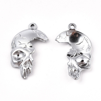 201 Stainless Steel Pendants, Skull, Stainless Steel Color, 30x17x4mm, Hole: 1.6mm