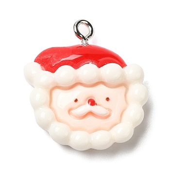 Christmas Opaque Resin Pendants, with Platinum Tone Iron Loops, Santa Claus, 23x21x7.5mm, Hole: 2mm