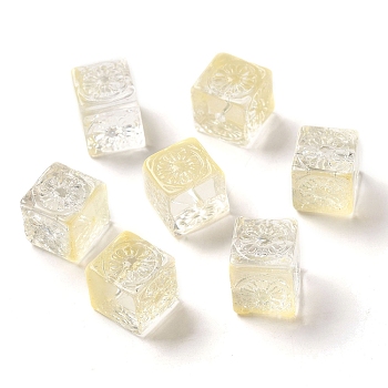 Transparent Glass Beads, Cube, Light Goldenrod Yellow, 10x11x11mm, Hole: 1.5mm