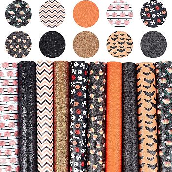 Halloween Printed PU Leather Fabric Sheet, for DIY Bows Earrings Making Crafts, Mixed Color, 21.1x16x0.05cm, 10sheets/set