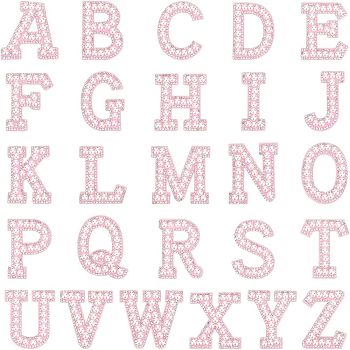 Cloth Iron on/Sew on Patches, Costume Accessories, Appliques, with Glass Rhinestone and ABS Pearl Beads, Letter A to Z, Pink, 43.5~51x20~51x5.5mm, 26pcs/set