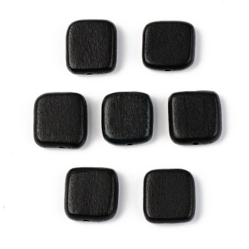 Painted Natural Wood Beads, Lead Free, Square, Black, 15.5~16.5x15.5~16.5x6mm, Hole: 1.2mm