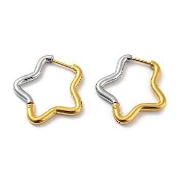 Two Tone 304 Stainless Steel Hoop Earrings, Golden & Stainless Steel Color, Star, 25x24x2.5mm