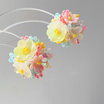 Flower Glass Plastic Stud Earrings, Colorful, 25x20mm