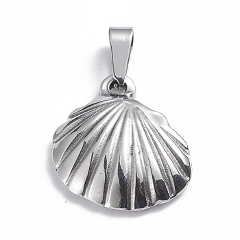 201 Stainless Steel Pendants, Scallop, Stainless Steel Color, 19x18.5x4.5mm, Hole: 3.5x6.5mm