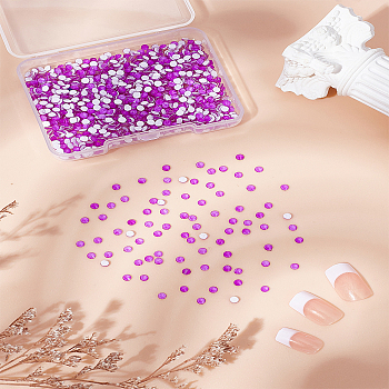 1000Pcs Glass Rhinestone Cabochons, Faceted, Flat Round, Flat Back, Purple, 2.5x1mm