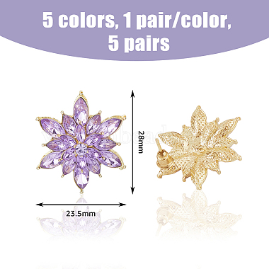 5 Pairs 5 Colors 3D Flower Cubic Zirconia Stud Earrings(EJEW-FI0001-76)-2