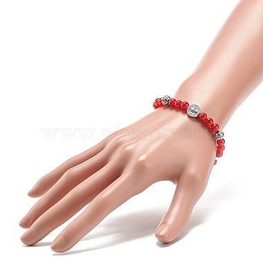 5 pièces 5 style pierres précieuses naturelles et hématite synthétique et alliage saint benoît perlé bracelets extensibles ensemble pour les femmes(BJEW-JB08965)-3