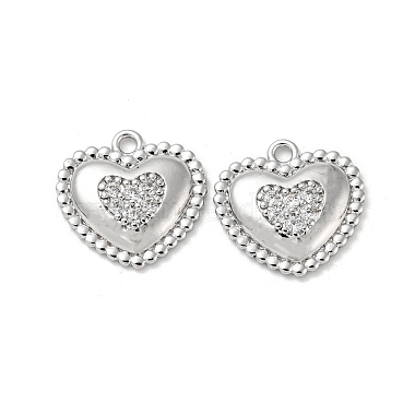 Real Platinum Plated Clear Heart Brass+Cubic Zirconia Charms