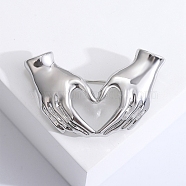 Valentine's Day Collection Alloy Brooch, Hand Heart Brooch, Platinum, 44x28mm(PW-WG36310-02)