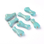 Natural Howlite Beads, Dyed, No Hole/Undrilled, Bone, Turquoise, 30x15x8mm(TURQ-L031-008)