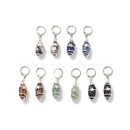 5 Pairs 5 Style Natural Mixed Stone Bullet Dangle Leverback Earrings, 304 Stainless Steel Star Wire Wrap Earrings for Women, Silver, 45mm, Pin: 0.6mm, 1 Pair/style(EJEW-JE05067)