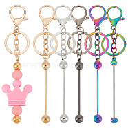 Elite 5Pcs 5 Style Metal Bar Beadable Keychain for Jewelry Making DIY Crafts, with Lobster Clasps, Mixed Color, 14.3~14.5cm, 1pc/style(KEYC-PH0001-96)