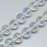 Electroplate Glass Bead Strands, AB Color Plated, Faceted, Round, Clear, 15~16x16mm, Hole: 2mm, about 50pcs/strand, 30 inch(EGLA-S137-16mm-08)
