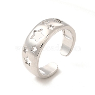 Rack Plating Brass Hollow Star Cuff Rings for Women, Wide Band Ring, Long-Lasting Plated, Cadmium Free & Lead Free, Platinum, US Size 7 1/4, Inner Diameter: 17.5mm, 4.5~8mm(RJEW-C050-14P)
