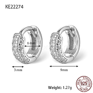 Rhodium Plated 925 Sterling Sliver Micro Pave Cubic Zirconia Hoop Earrings, with 925 Stamp, Platinum, 9x3mm(DV9304-1)