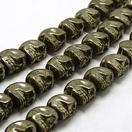 Electroplated Natural Pyrite Beads Strands, Skull, Dyed, Antique Bronze Plated, 20x18x21mm, Hole: 2mm, about 8pcs/strand, 7.08 inch (18cm)(G-N0258-L-01)
